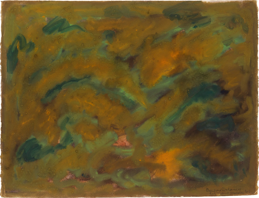 BEAUFORD DELANEY (1901 - 1979) Untitled (Abstract in Mustard Yellow and Gray Green, Mallorca).